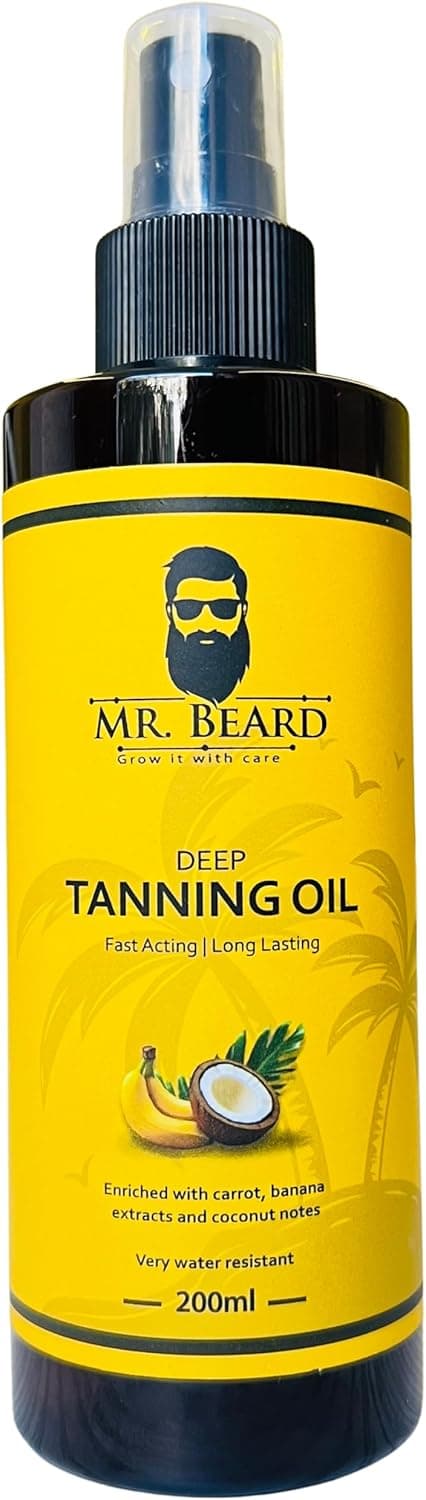 Mr. Beard Natural Tanning Oil – Deep Golden Tan with Carrot & Coconut Oils – 200ml